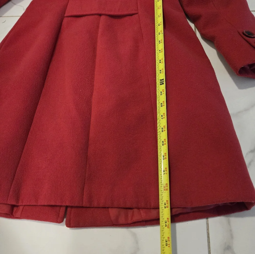 Women's R Pasarella Wool Blend Winter Coat | Classic Tailored Red | Size 10 - Picture 6 of 9